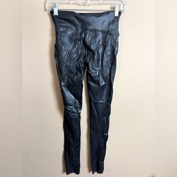Spanx Women’s Size Small Black Metallic Pleather Stretchy Pull On‎ Leggings - Picture 4 of 4